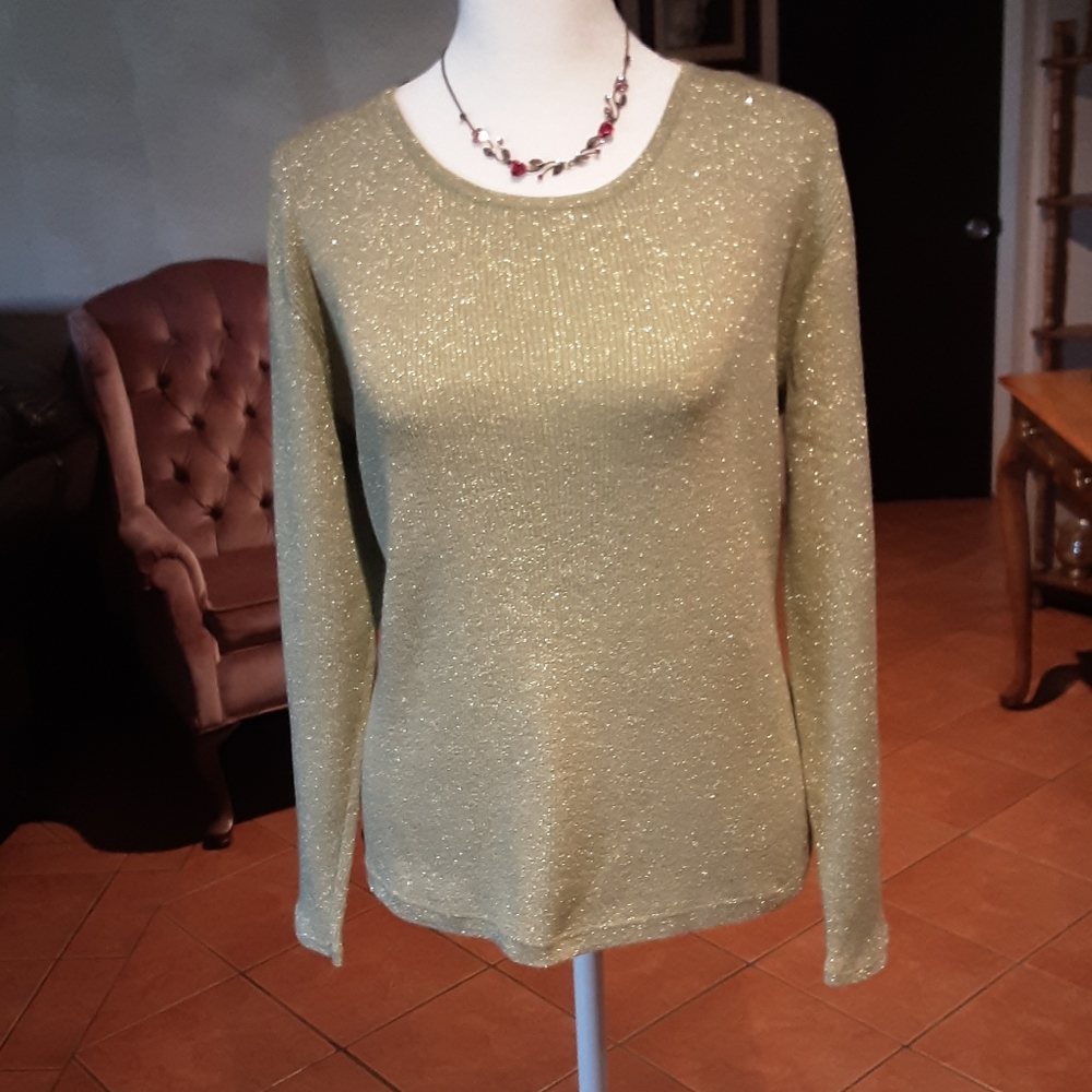 Green Metalic Blouse Spandex Vintage